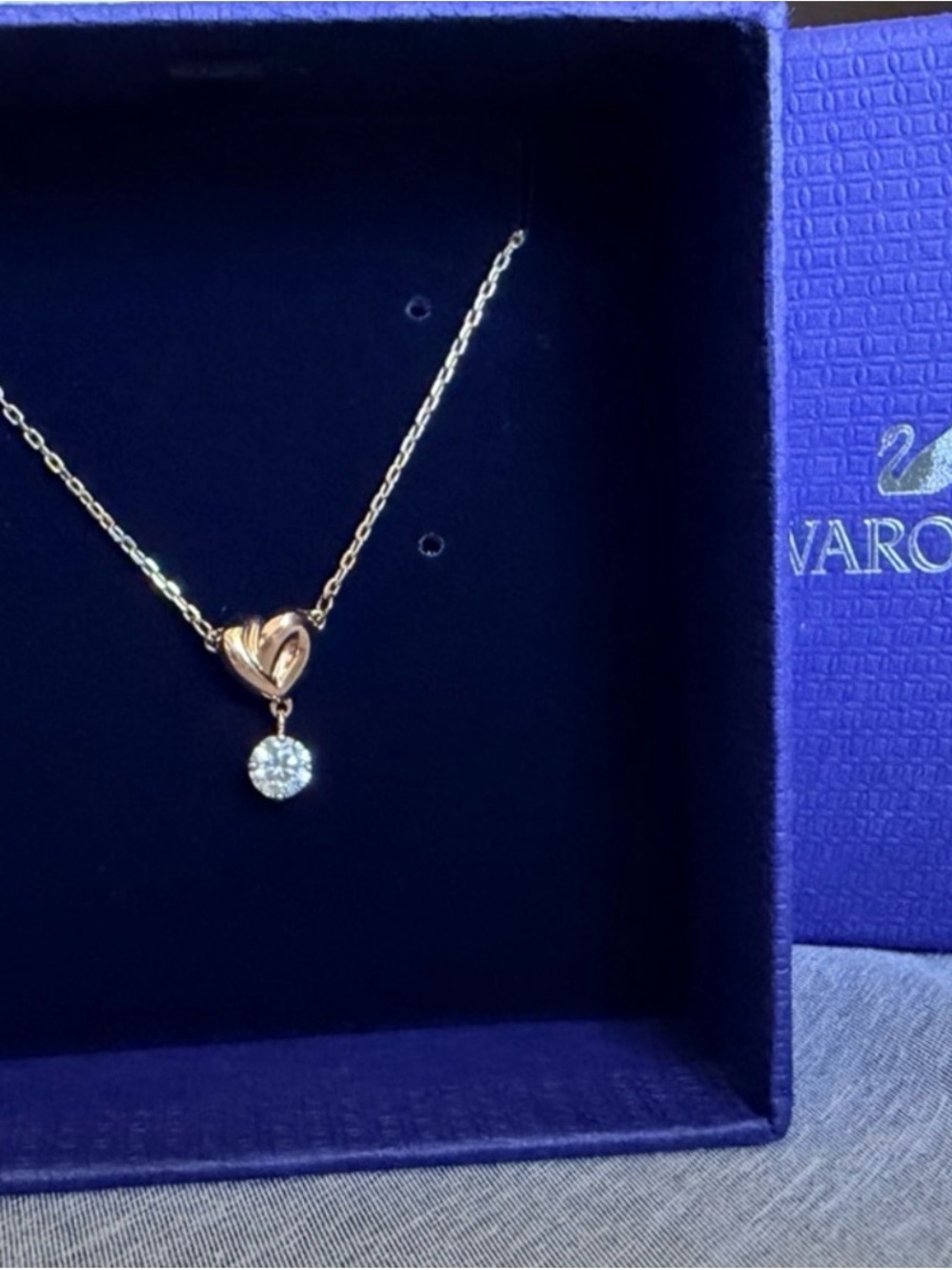 Swarovski Rose Gold Heart Pendant Necklace with Diamond Drop